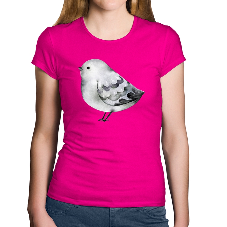 Baby Look Algodão Pássaro Arte - Rosa