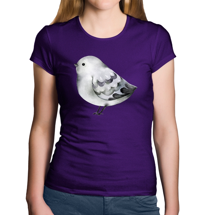 Baby Look Algodão Pássaro Arte - Roxa