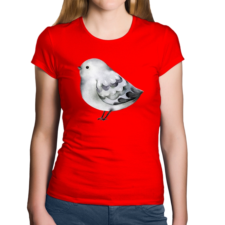 Baby Look Algodão Pássaro Arte - Vermelha