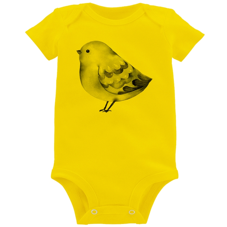 Body Bebê Pássaro Arte - Amarelo