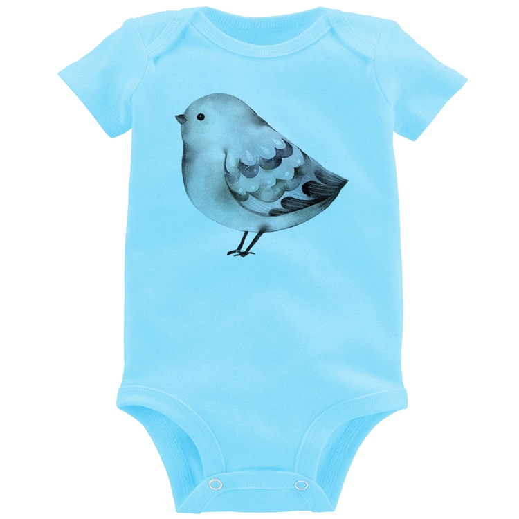 Body Bebê Pássaro Arte - Azul Bebê
