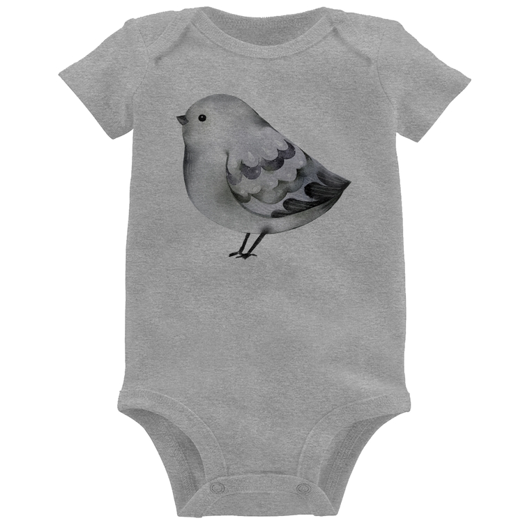 Body Bebê Pássaro Arte - Cinza