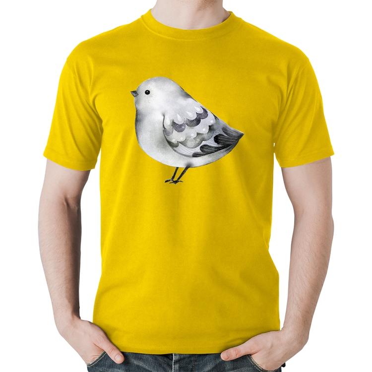 Camiseta Algodão Pássaro Arte - Amarela