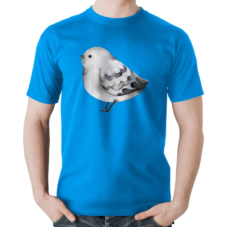 Camiseta Algodão Pássaro Arte - Azul