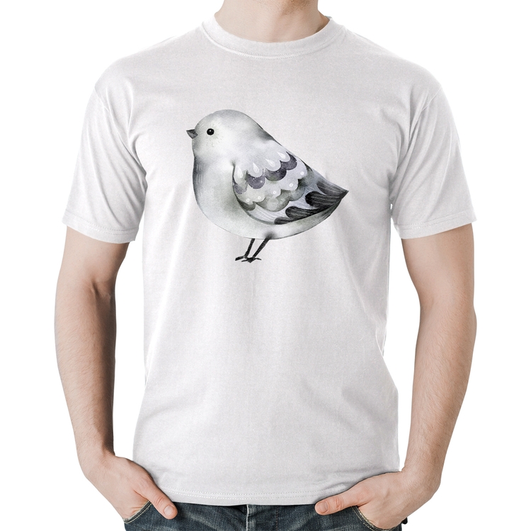 Camiseta Algodão Pássaro Arte - Branca