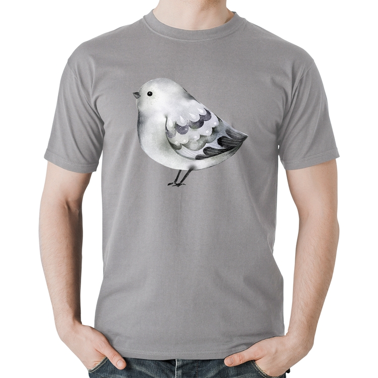 Camiseta Algodão Pássaro Arte - Cinza
