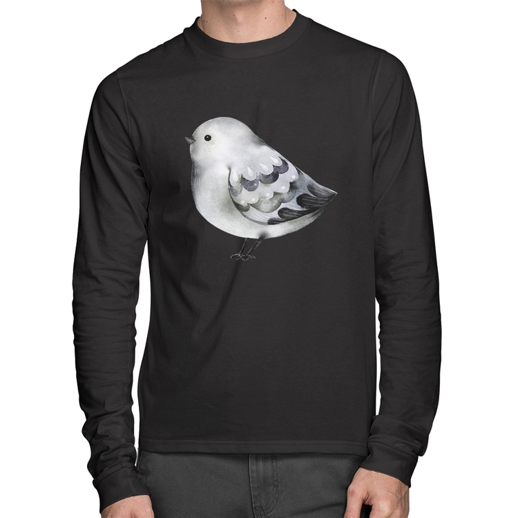 Camiseta Algodão Pássaro Arte Manga Longa