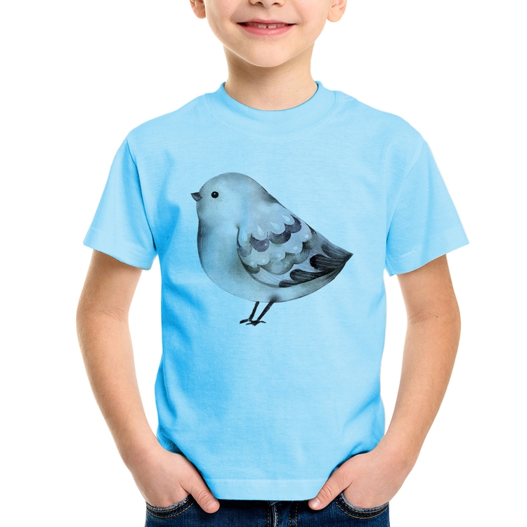 Camiseta Infantil Pássaro Arte - Azul Bebê