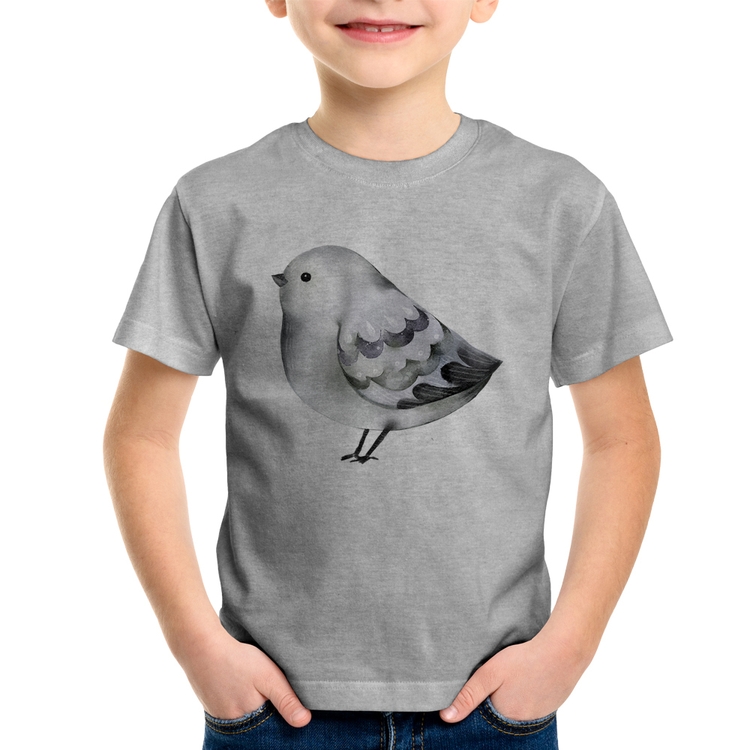 Camiseta Infantil Pássaro Arte - Cinza