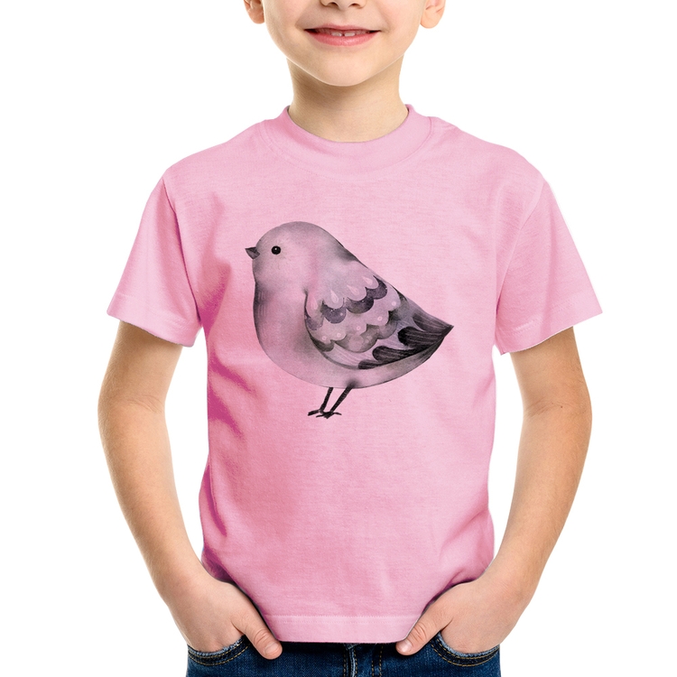 Camiseta Infantil Pássaro Arte - Rosa Bebê