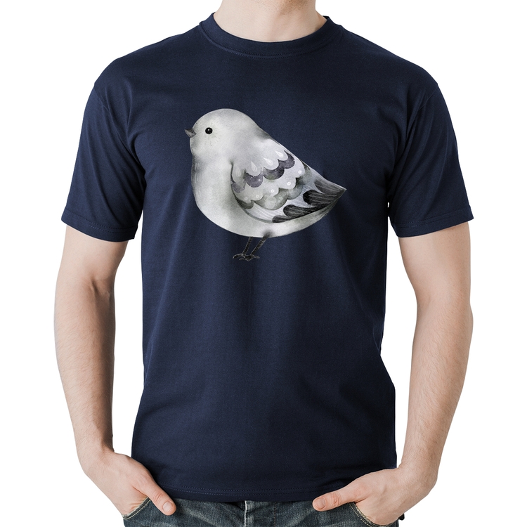 Camiseta Algodão Pássaro Arte - Marinho