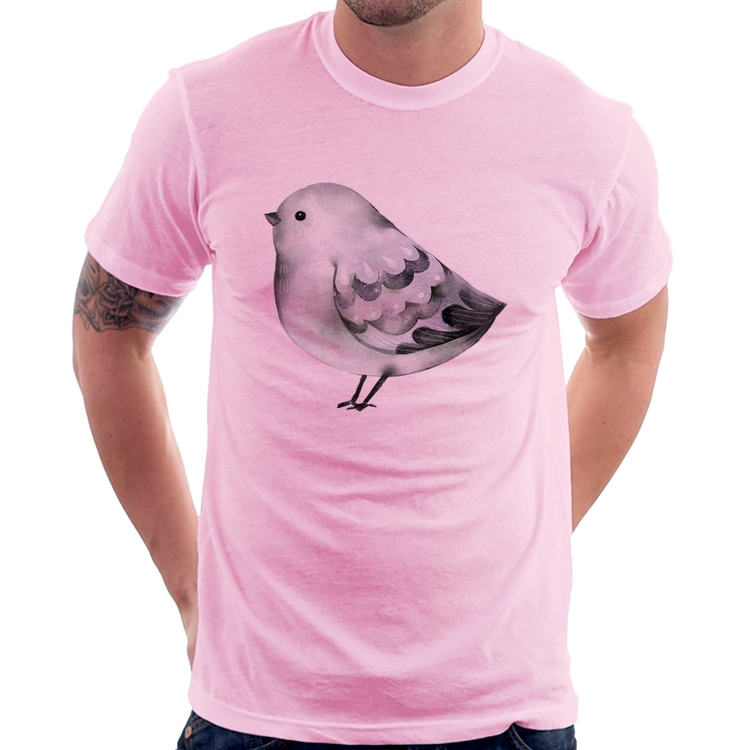 Camiseta Pássaro Arte - Rosa Bebê