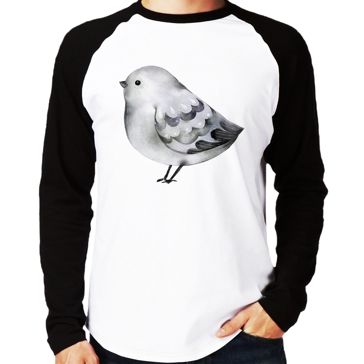 Camiseta Raglan Pássaro Arte Manga Longa