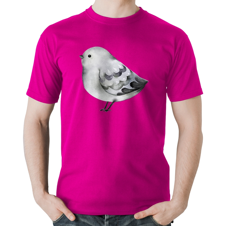 Camiseta Algodão Pássaro Arte - Rosa