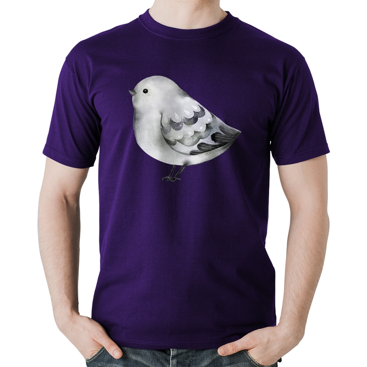 Camiseta Algodão Pássaro Arte - Roxa