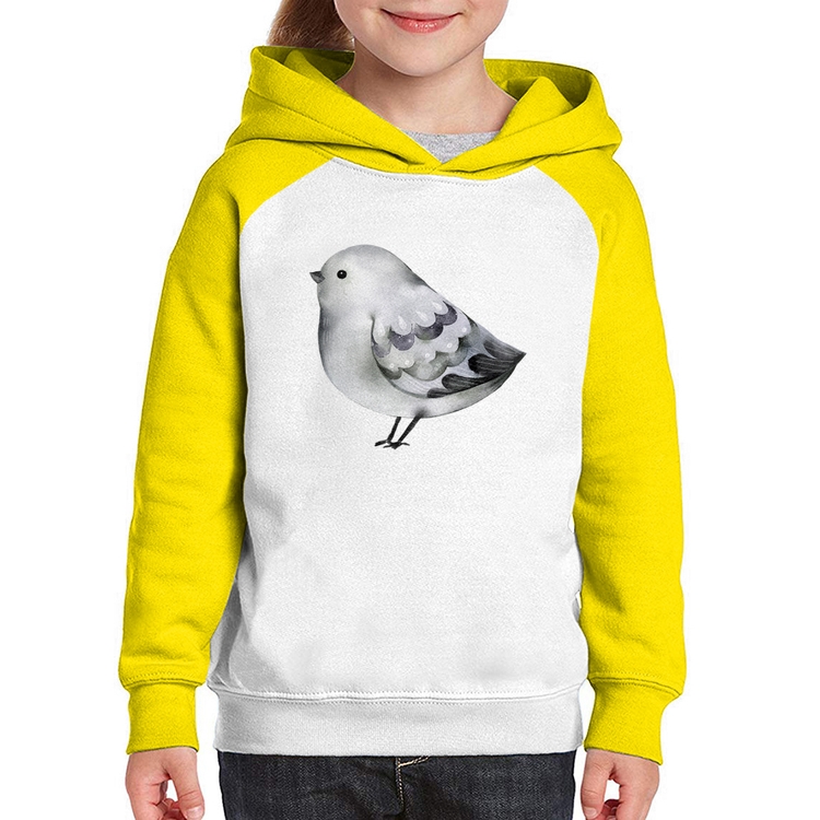 Moletom Infantil Pássaro Arte - Branco/Amarelo
