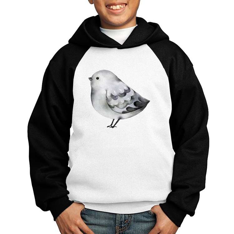 Moletom Infantil Pássaro Arte - Branco/Preto