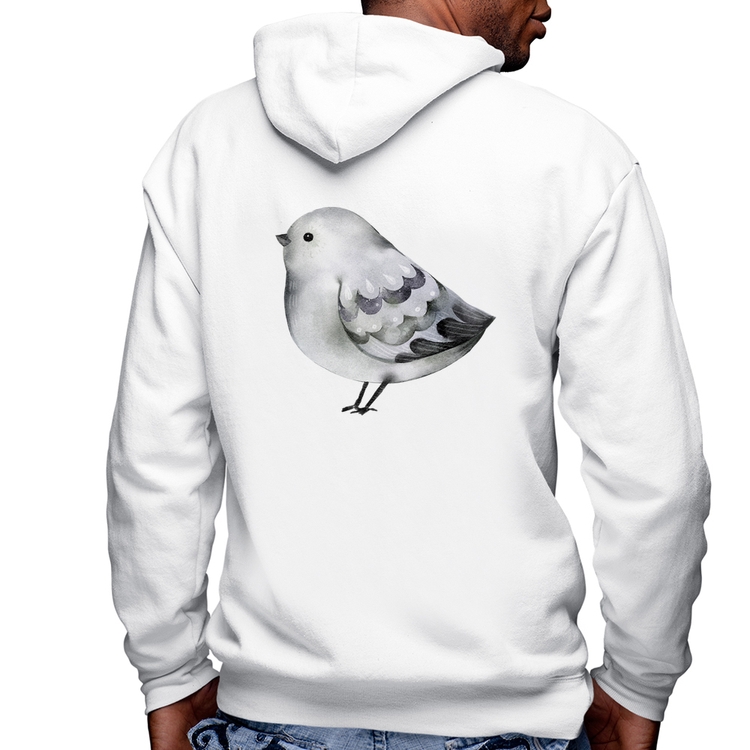 Blusa Moletom Pássaro Arte Masculina com Capuz e Zíper - Branca