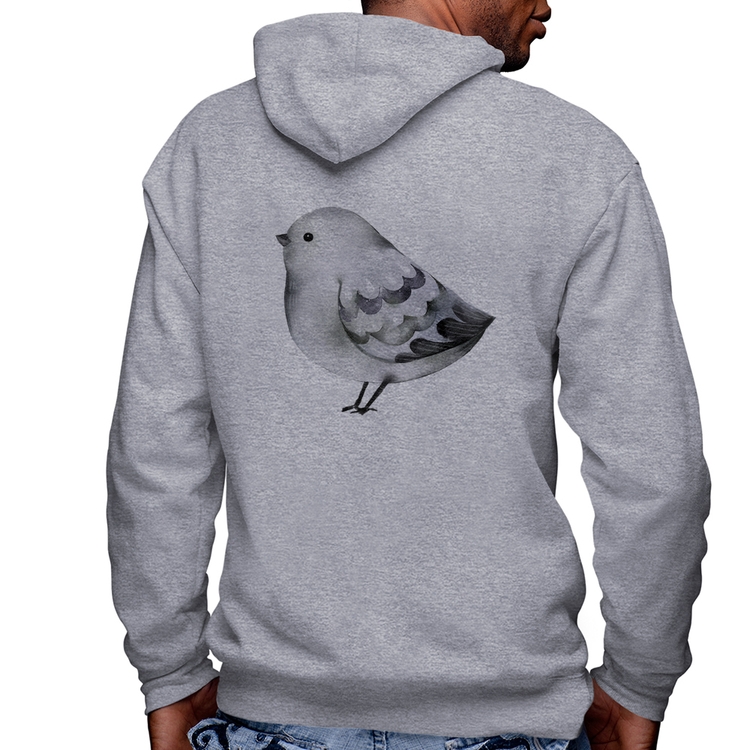 Blusa Moletom Pássaro Arte Masculina com Capuz e Zíper - Mescla