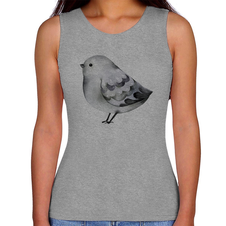 Regata Feminina Pássaro Arte - Cinza