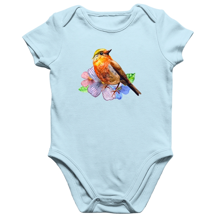 Body Bebê Algodão Pássaro e Flores - Azul Bebê