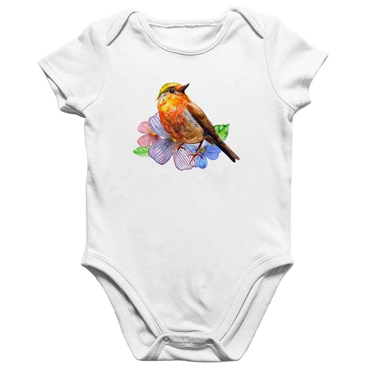 Body Bebê Algodão Pássaro e Flores - Branco