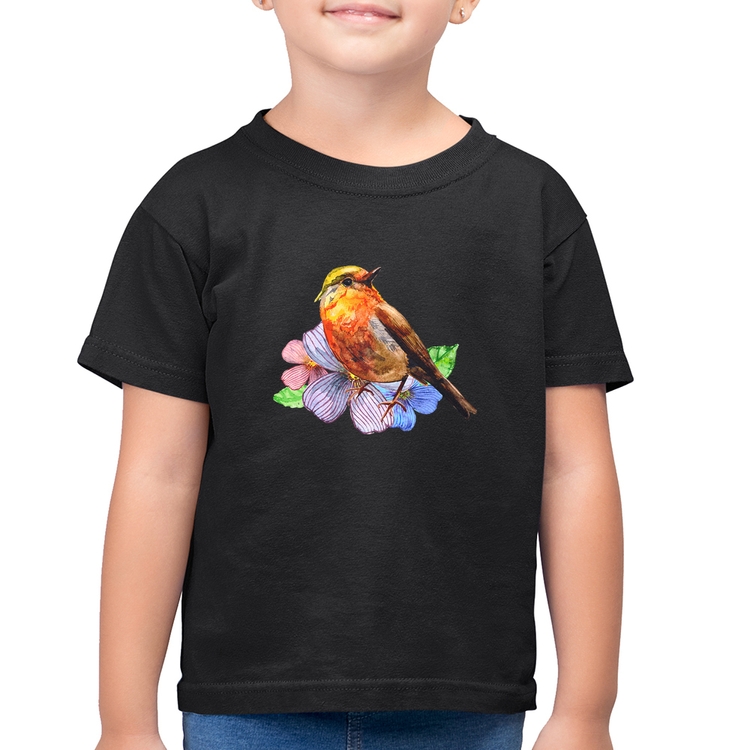 Camiseta Algodão Infantil Pássaro e Flores