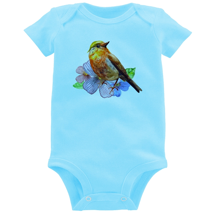 Body Bebê Pássaro e Flores - Azul Bebê
