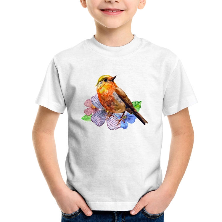 Camiseta Infantil Pássaro e Flores