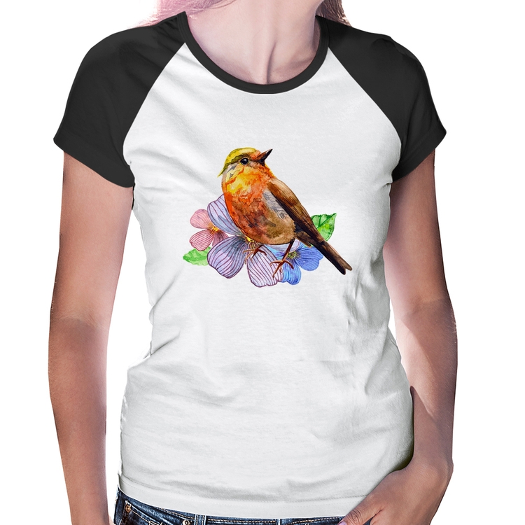 Baby Look Raglan Pássaro e Flores