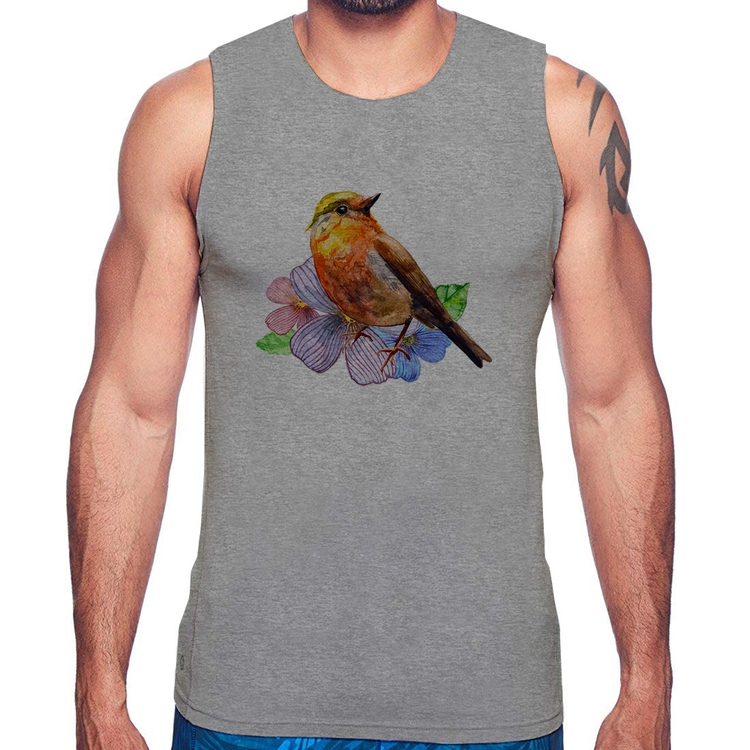 Regata Pássaro e Flores - Cinza