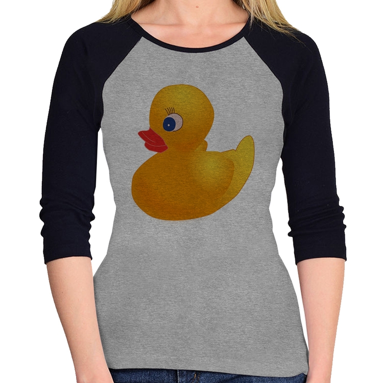 Baby Look Raglan Patinho de Borracha Manga 3/4 - Cinza/Preto