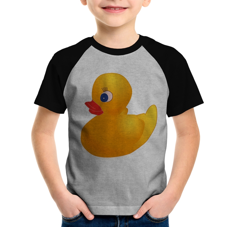 Camiseta Raglan Infantil Patinho de Borracha - Cinza/Preto
