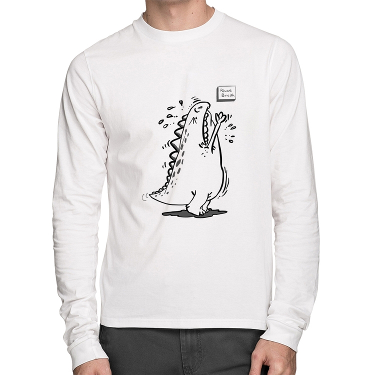 Camiseta Algodão Pause Break Manga Longa - Branca