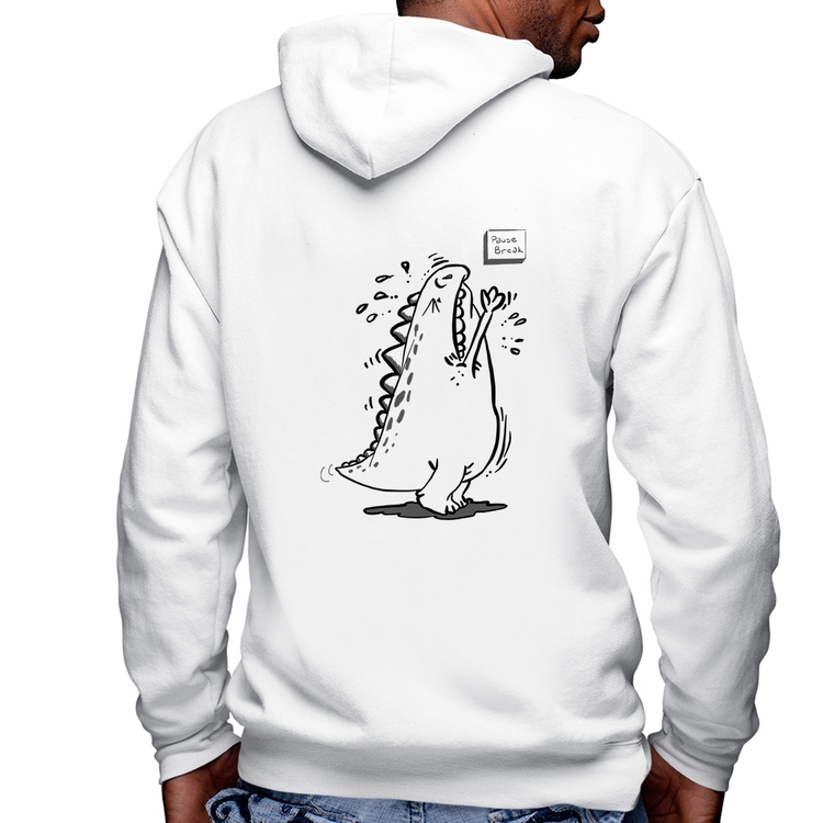 Blusa Moletom Pause Break Masculina com Capuz e Zíper - Branca