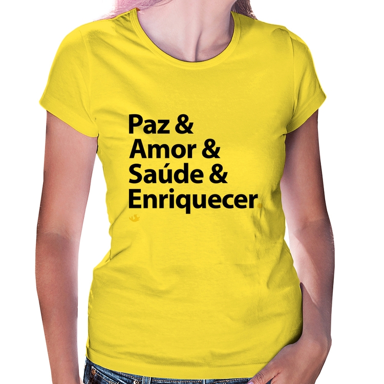 Baby Look Paz & Amor & Saúde & Enriquecer - Amarela