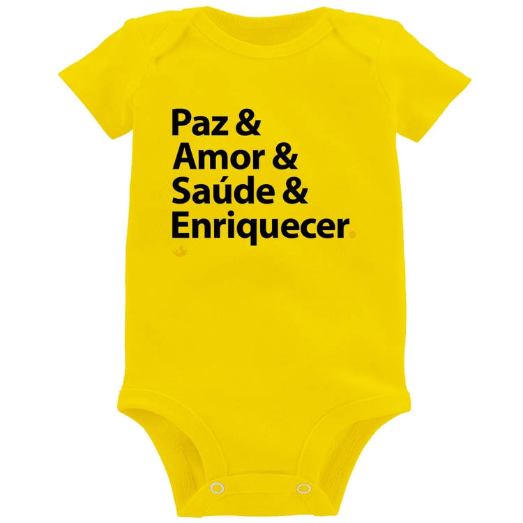 Body Bebê Paz & Amor & Saúde & Enriquecer - Amarelo