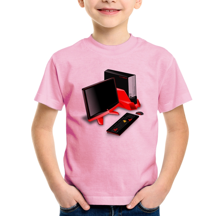 Camiseta Infantil PC Gamer - Rosa Bebê