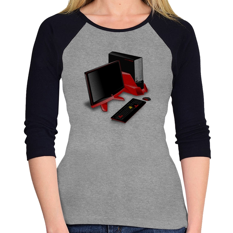 Baby Look Raglan PC Gamer Manga 3/4 - Cinza/Preto