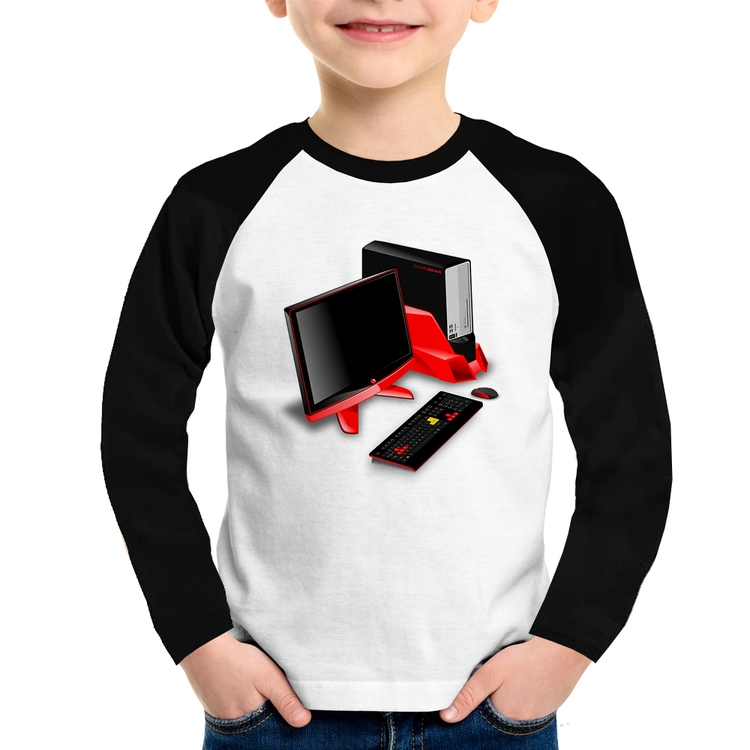 Camiseta Raglan Infantil PC Gamer Manga Longa