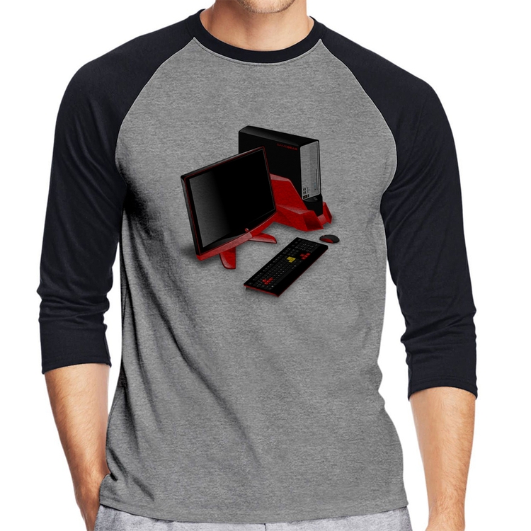 Camiseta Raglan PC Gamer Manga 3/4 - Cinza/Preto