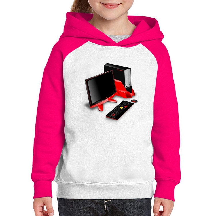 Moletom Infantil PC Gamer - Branco/Rosa