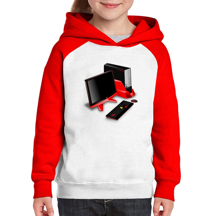Moletom Infantil PC Gamer - Branco/Vermelho