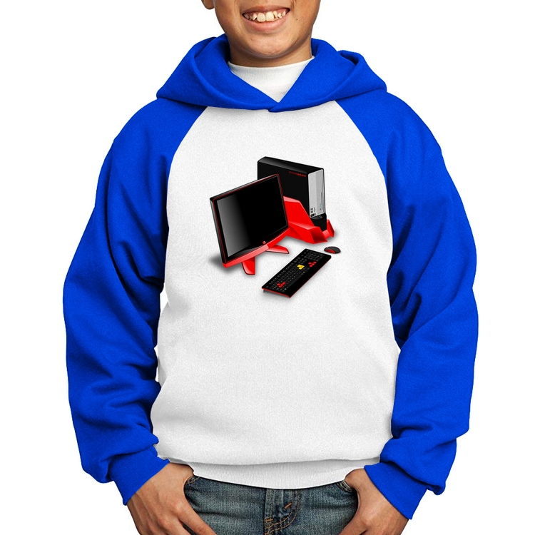 Moletom Infantil PC Gamer - Branco/Azul