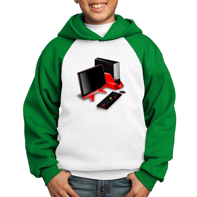 Moletom Infantil PC Gamer - Branco/Verde
