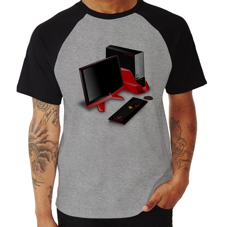 Camiseta Raglan PC Gamer - Cinza/Preto