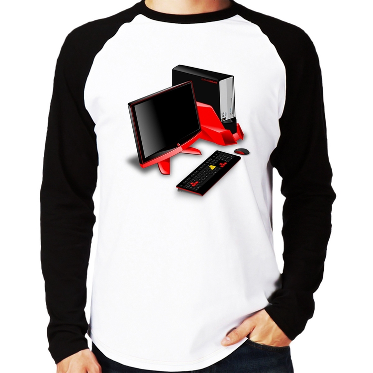 Camiseta Raglan PC Gamer Manga Longa
