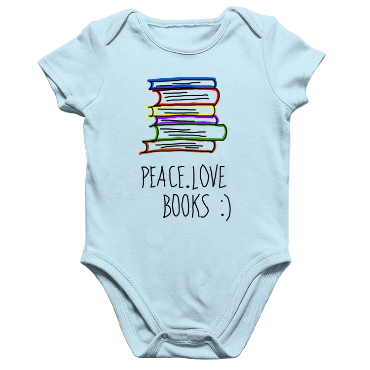 Body Bebê Algodão Peace Love Books - Azul Bebê
