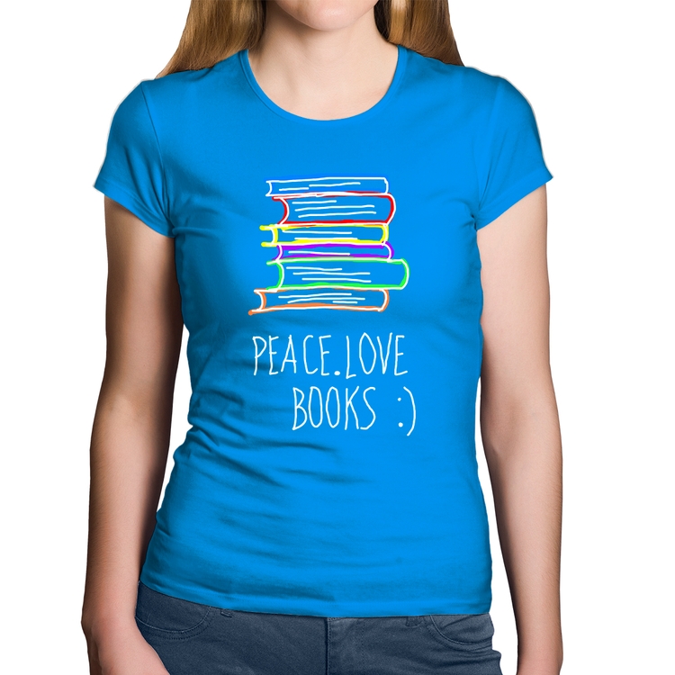 Baby Look Algodão Peace Love Books - Azul