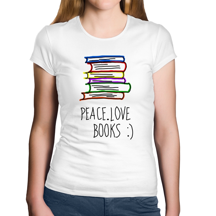 Baby Look Algodão Peace Love Books - Branca